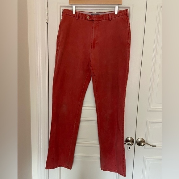 Peter Millar 100 Prima Cotton Sports Red Salmon Flat Front Soft Trouser Pants 36 - Picture 2 of 8